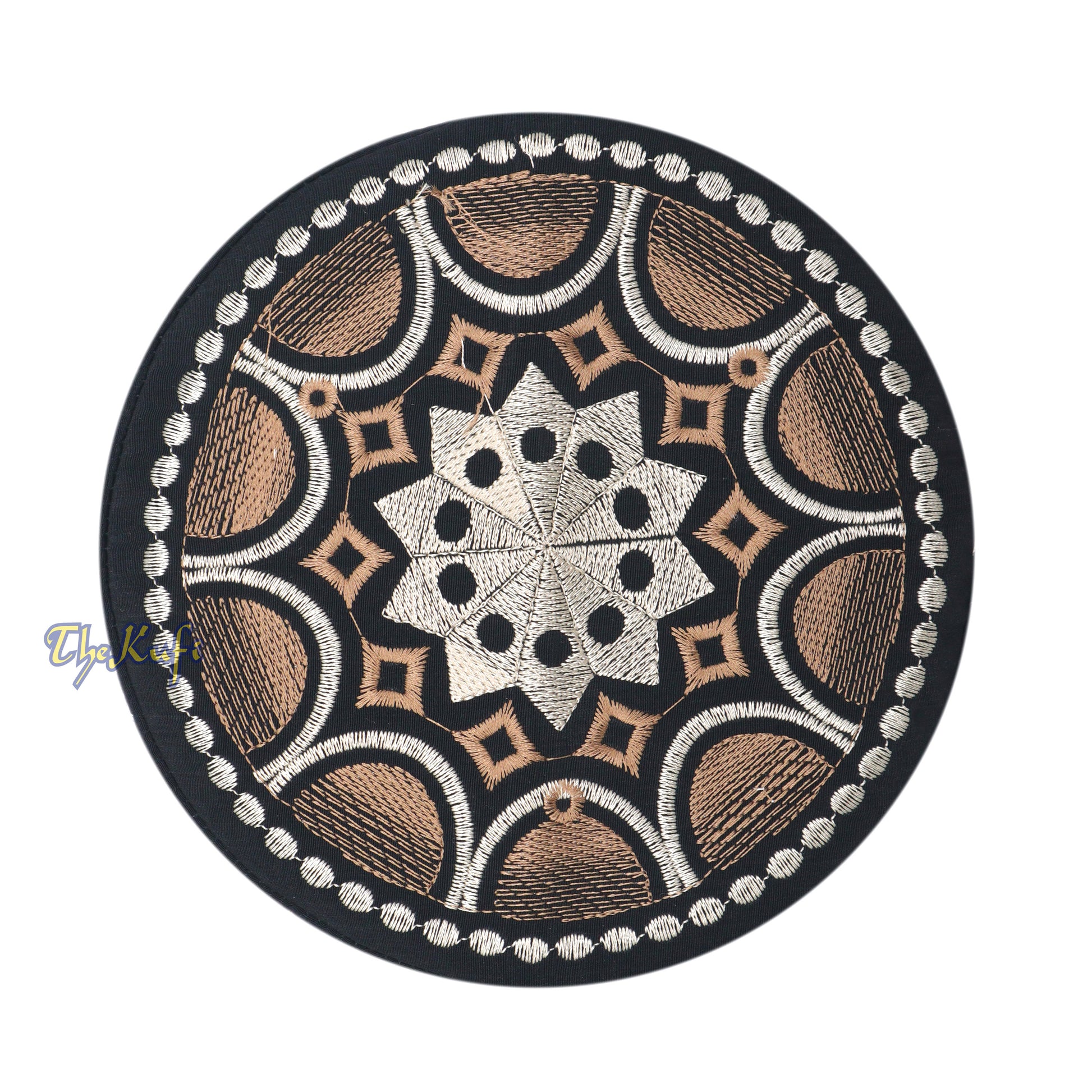 Buy 1 Get 1 Free! Omani Black Base With Silver Brown Plain Arch Embroidery Kufi