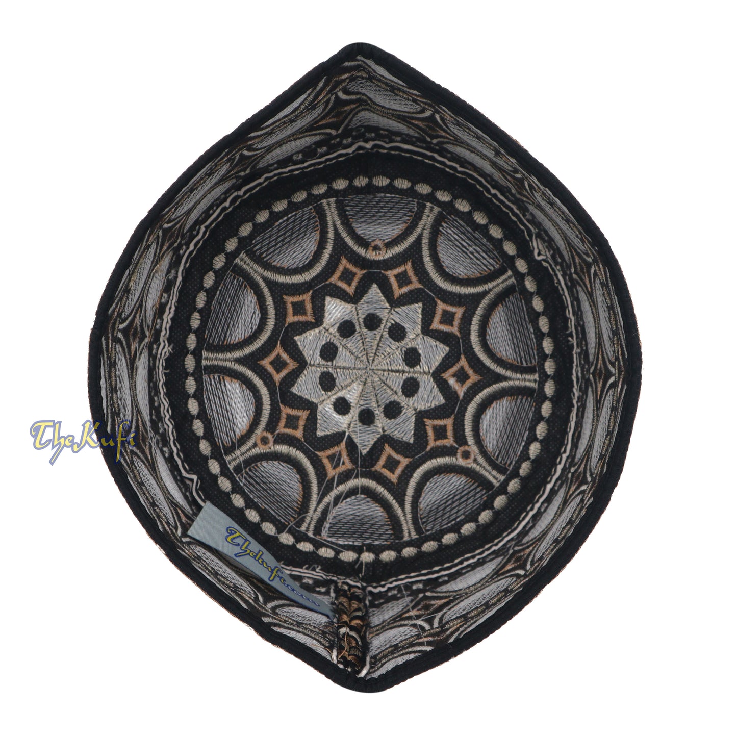 Omani Black Base with Silver Brown Plain Arch Embroidery Kufi