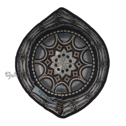 Omani Black Base with Silver Brown Plain Arch Embroidery Kufi