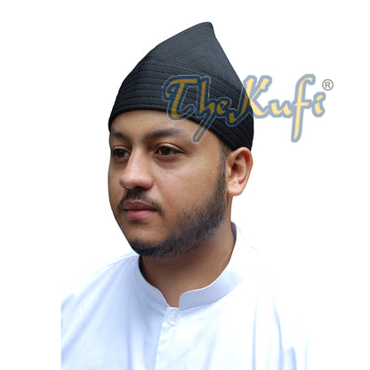 Hitam Separuh Tegar Lembut Buatan Tangan Tinggi Naqsybandi Tariqah Sufi Nakshibendi Topi Kufi