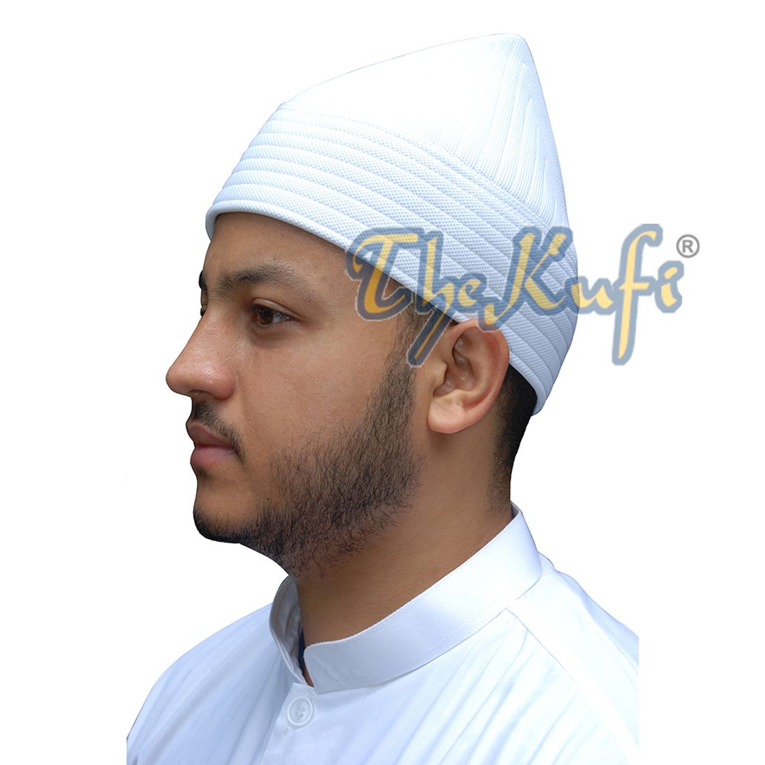 White Semi-Rigid Soft Handcrafted Tall Naqshbandi Tariqah Sufi Nakshibendi Kufi Hat