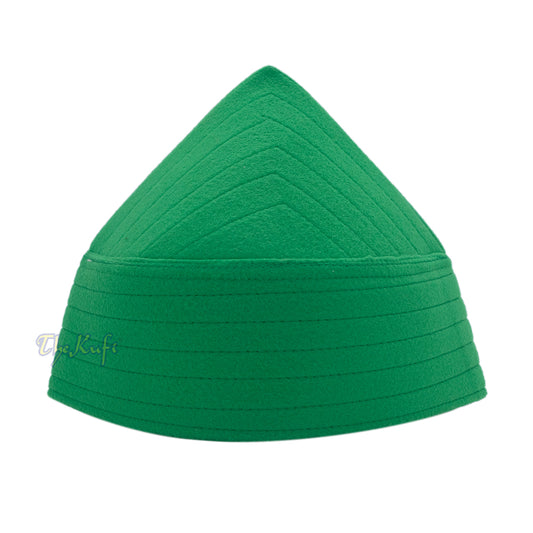 Green Naqshibandi Sufi Taj Faux Felt With Stitching Pointed Design Top Kufi Hat