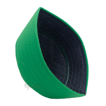 Green Naqshibandi Sufi Taj Faux Felt With Stitching Pointed Design Top Kufi Hat