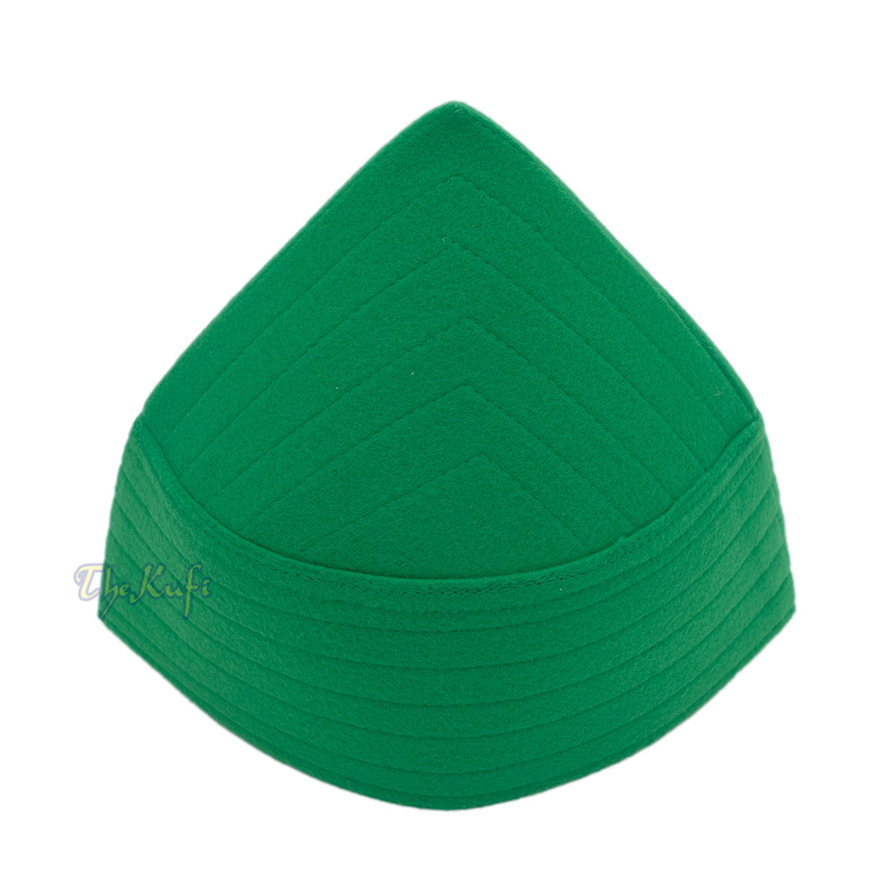 Green Naqshibandi Sufi Taj Faux Felt With Stitching Pointed Design Top Kufi Hat