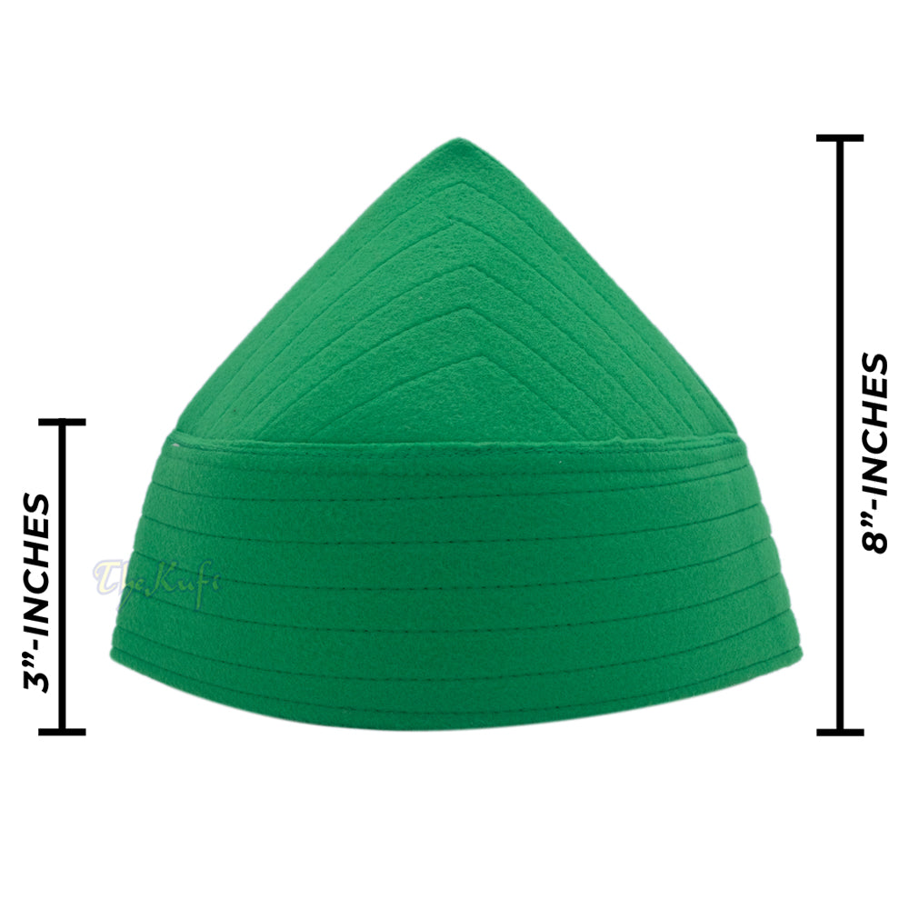 Green Naqshibandi Sufi Taj Faux Felt With Stitching Pointed Design Top Kufi Hat