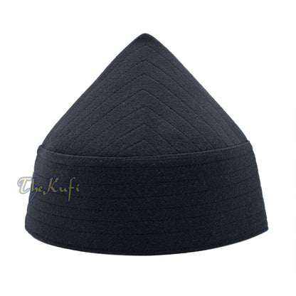 Black Naqshibandi Sufi Taj Faux Felt Stitching Pointed Design Top Padded Kufi Hat