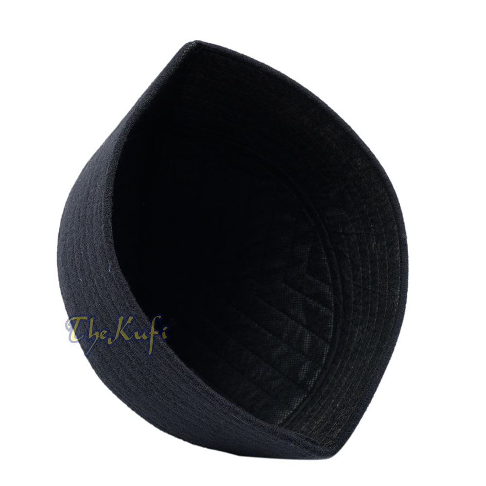 Black Naqshibandi Sufi Taj Faux Felt Stitching Pointed Design Top Padded Kufi Hat