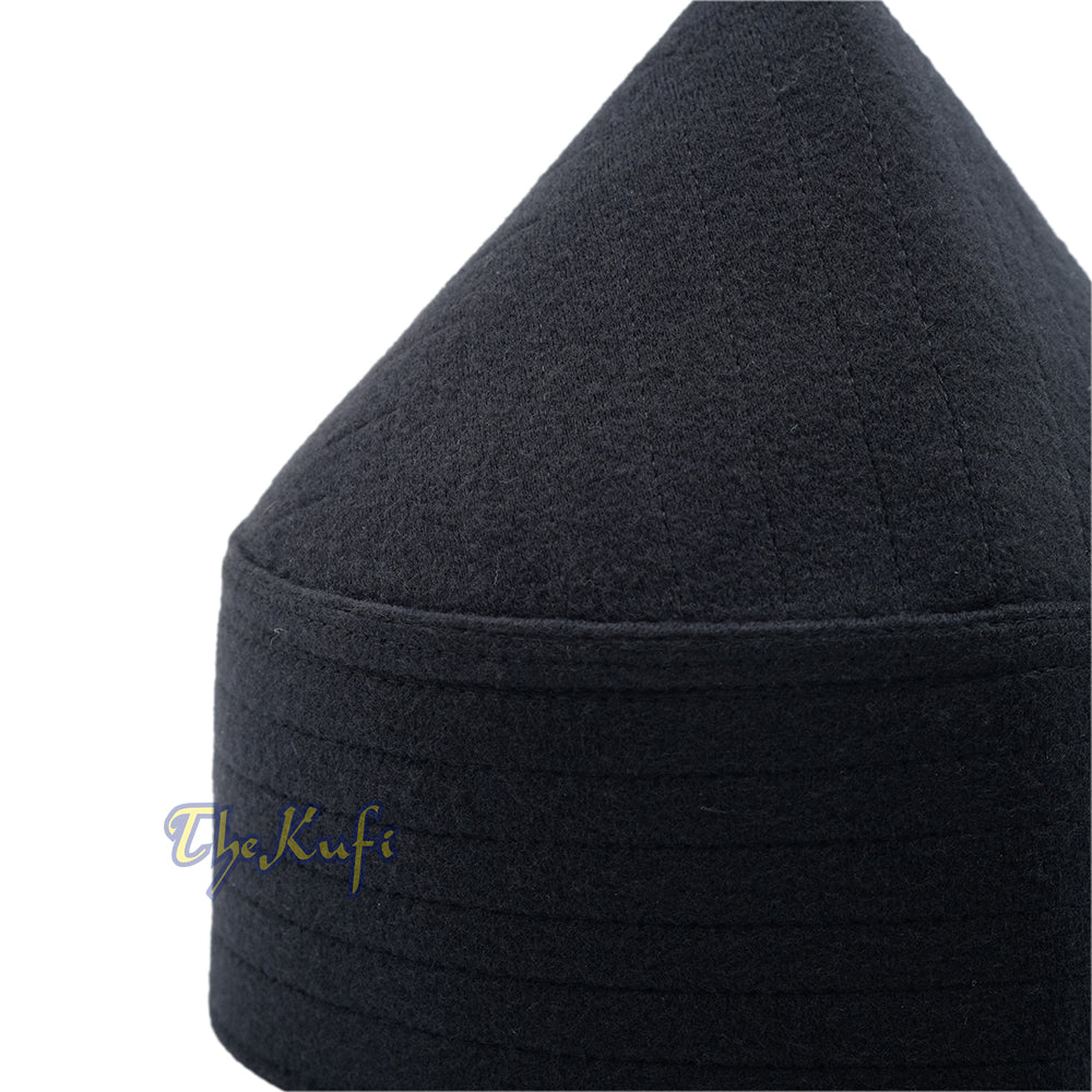 Black Naqshibandi Sufi Taj Faux Felt Stitching Pointed Design Top Padded Kufi Hat