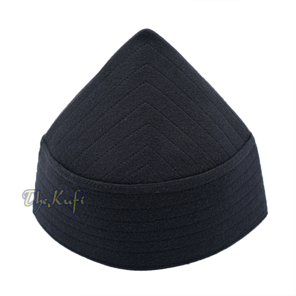 Black Naqshibandi Sufi Taj Faux Felt Stitching Pointed Design Top Padded Kufi Hat