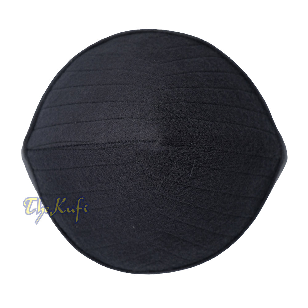 Black Naqshibandi Sufi Taj Faux Felt Stitching Pointed Design Top Padded Kufi Hat