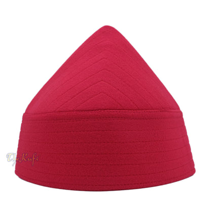 Red Naqshibandi Sufi Taj Faux Felt Stitching Pointed Design Top Padded Kufi Hat