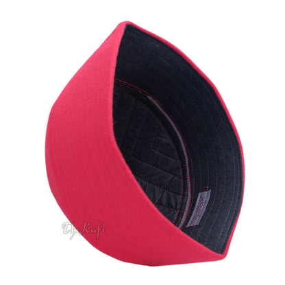 Red Naqshibandi Sufi Taj Faux Felt Stitching Pointed Design Top Padded Kufi Hat