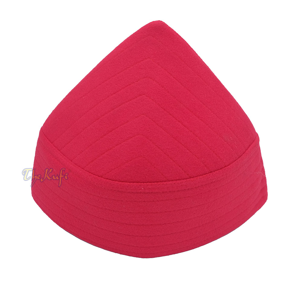 Red Naqshibandi Sufi Taj Faux Felt Stitching Pointed Design Top Padded Kufi Hat