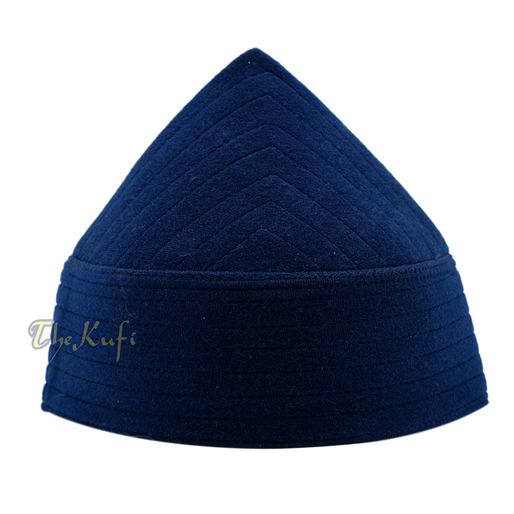 Navy Blue Naqshibandi Sufi Taj Faux Felt Stitching Pointed Desing Top Padded Kufi Hat