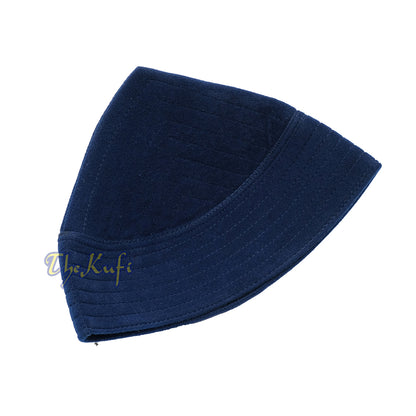 Navy Blue Naqshibandi Sufi Taj Faux Felt Stitching Pointed Desing Top Padded Kufi Hat