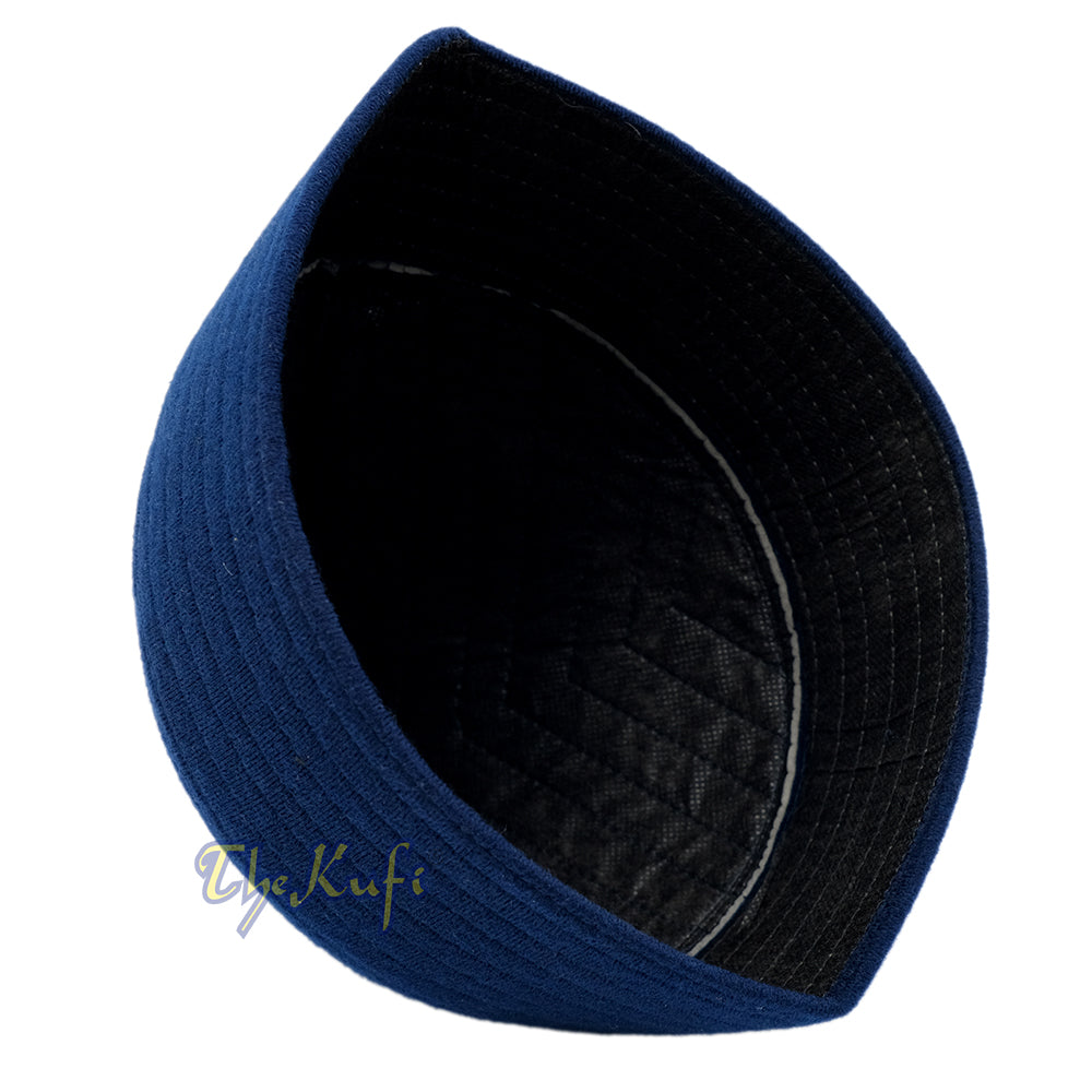 Navy Blue Naqshibandi Sufi Taj Faux Felt Stitching Pointed Desing Top Padded Kufi Hat