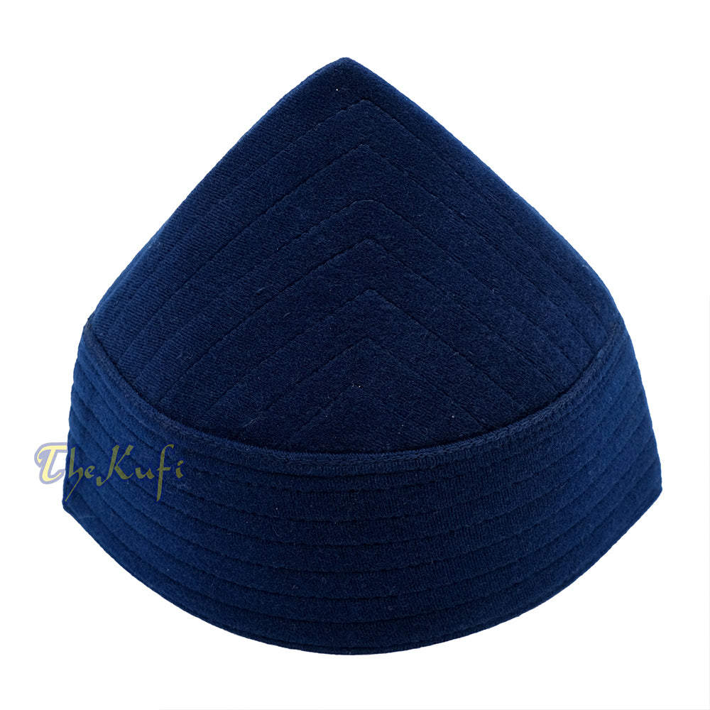 Navy Blue Naqshibandi Sufi Taj Faux Felt Stitching Pointed Desing Top Padded Kufi Hat