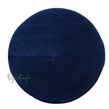 Navy Blue Naqshibandi Sufi Taj Faux Felt Stitching Pointed Desing Top Padded Kufi Hat