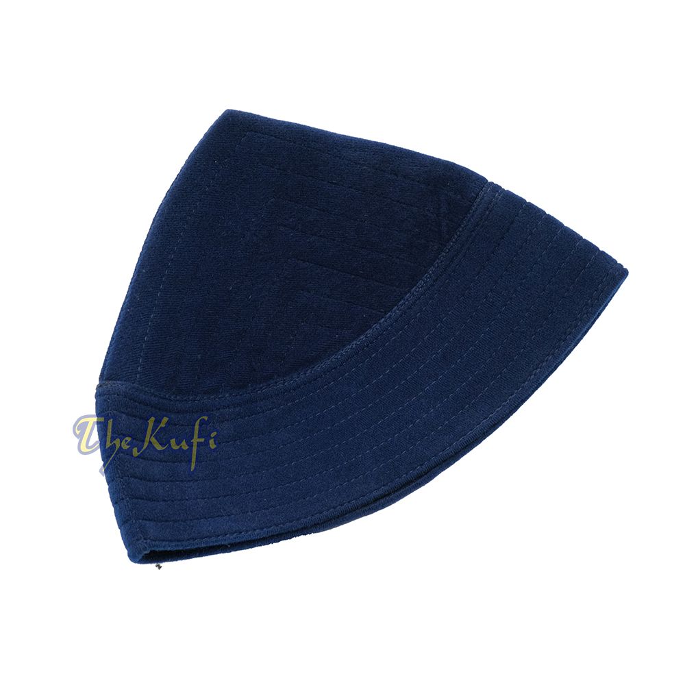 Navy Blue Naqshibandi Sufi Taj Faux Felt Stitching Pointed Design Top Padded Kufi Hat