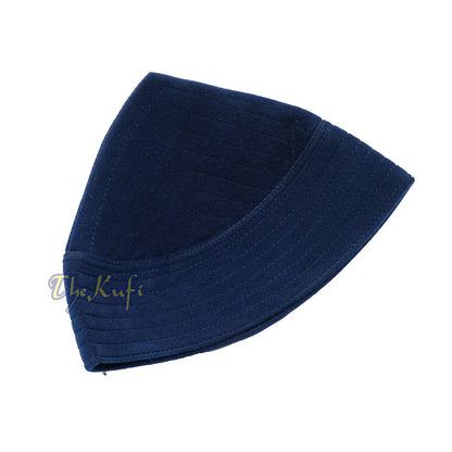Navy Blue Naqshibandi Sufi Taj Faux Felt Stitching Pointed Design Top Padded Kufi Hat
