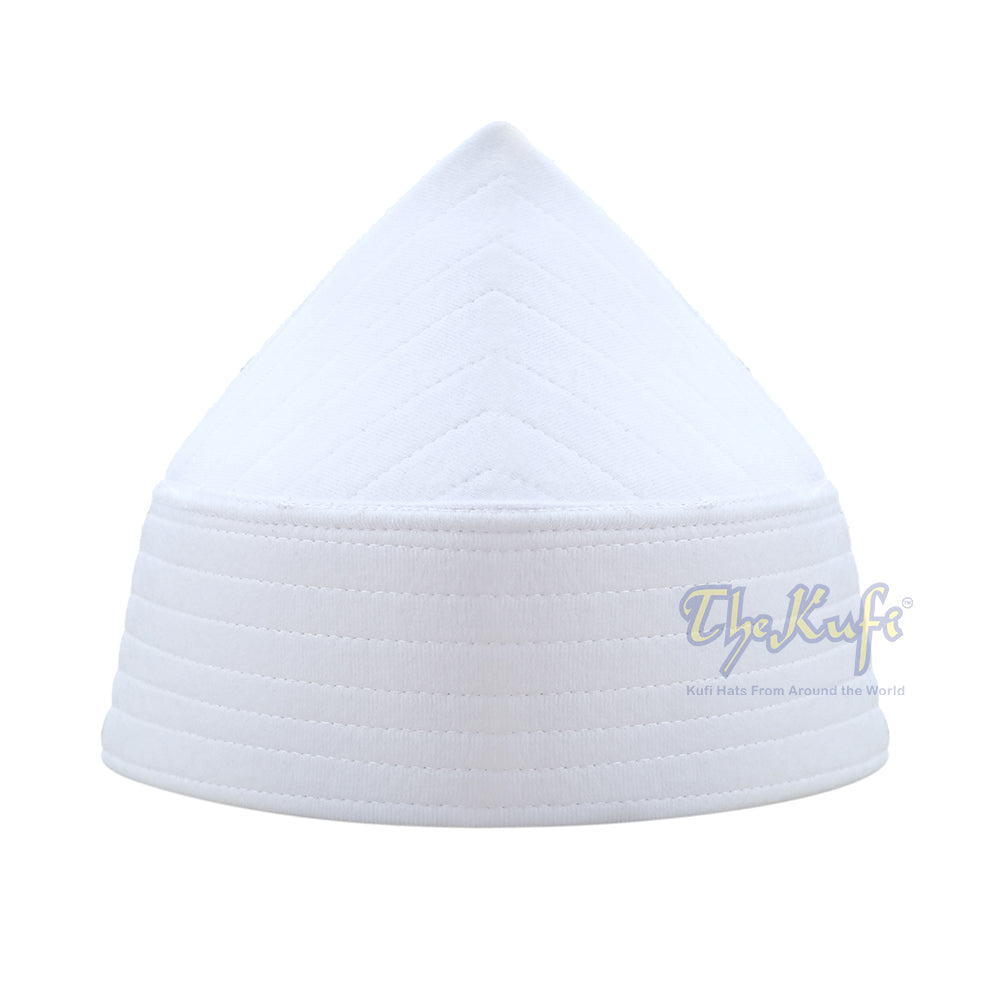 White Naqshibandi Sufi Taj Faux Felt Stitching Pointed Design Top Padded Kufi Hat