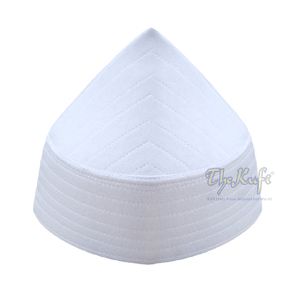 White Naqshibandi Sufi Taj Faux Felt Stitching Pointed Design Top Padded Kufi Hat