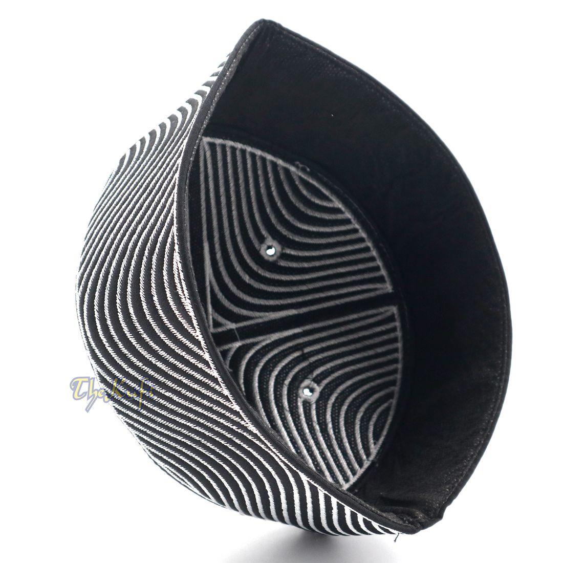 Topi Kufi Rekaan Kufi Puncak Puncak Bulat Hitam Eksklusif dengan Topi Mahkota Taj Separa Tegar Sulaman Berwarna Perak