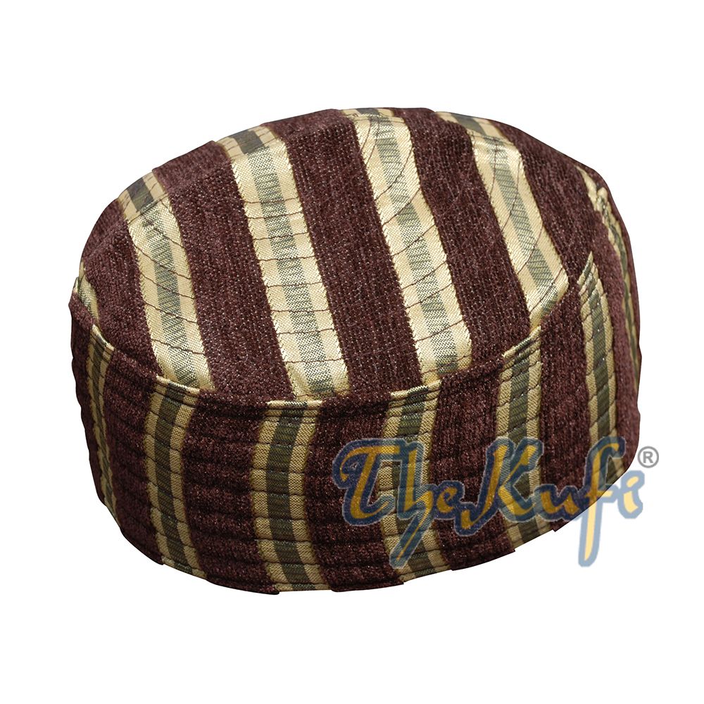 Gold Brown Striped Velveteen Mix Semi-Rigid Kufi