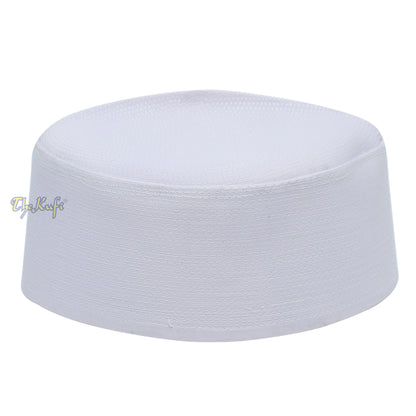 Rigid Plain White Oval Hard Shell Habaib Kufi Hat