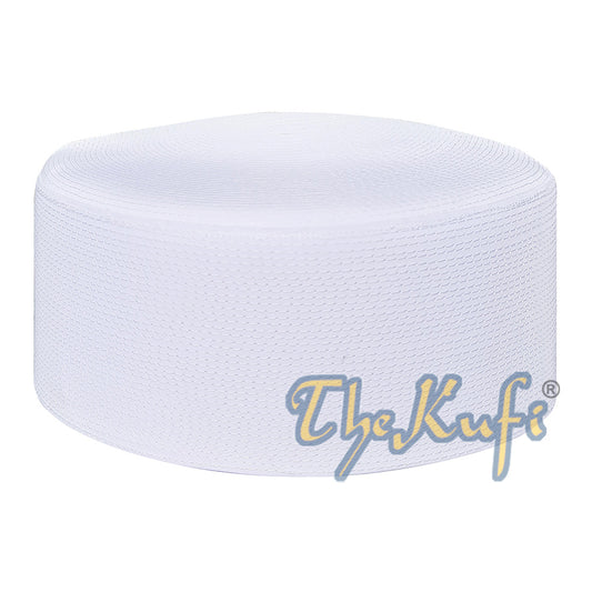 Rigid White Habaib Style Kufi Hat - Oval Hard Shell