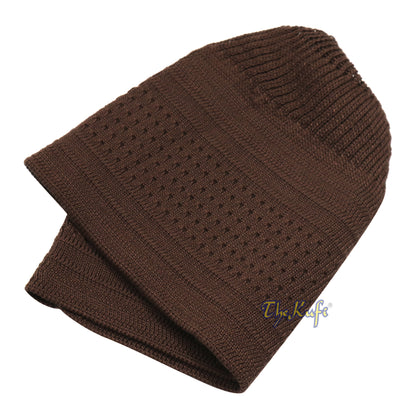 Dark Brown Cotton Stretch-Knit Kufi Hat Skull Cap