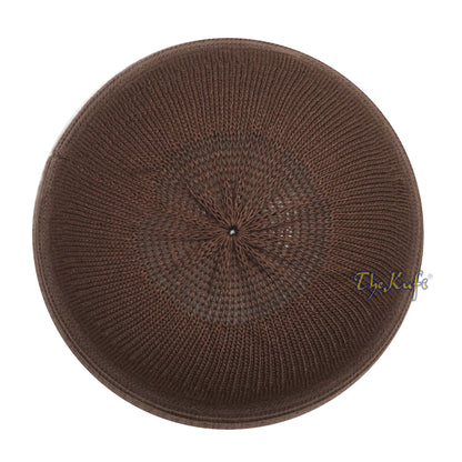 Dark Brown Cotton Stretch-Knit Kufi Hat Skull Cap