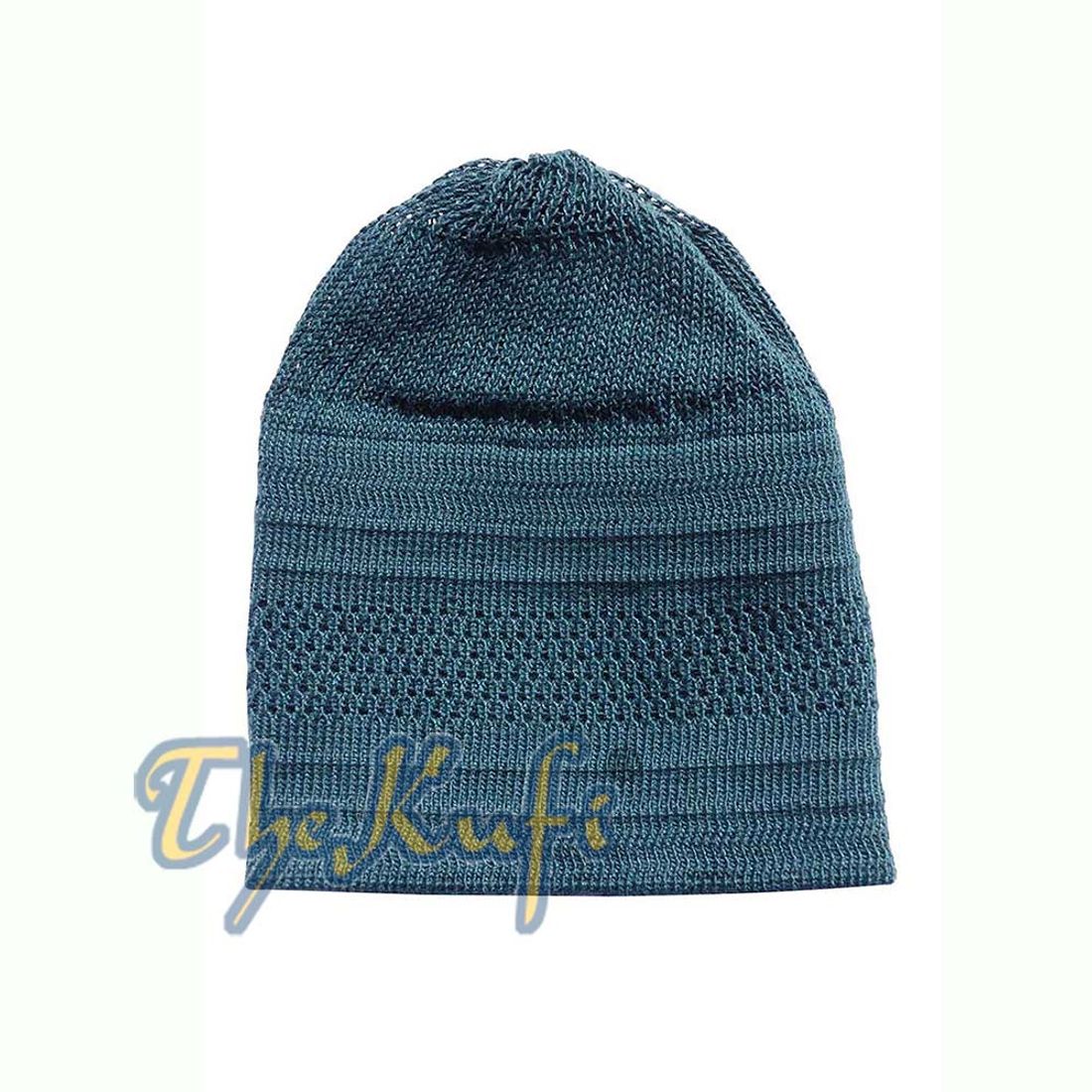 Dark Teal Blue Cotton Stretch-Knit Kufi Hat Skull Cap