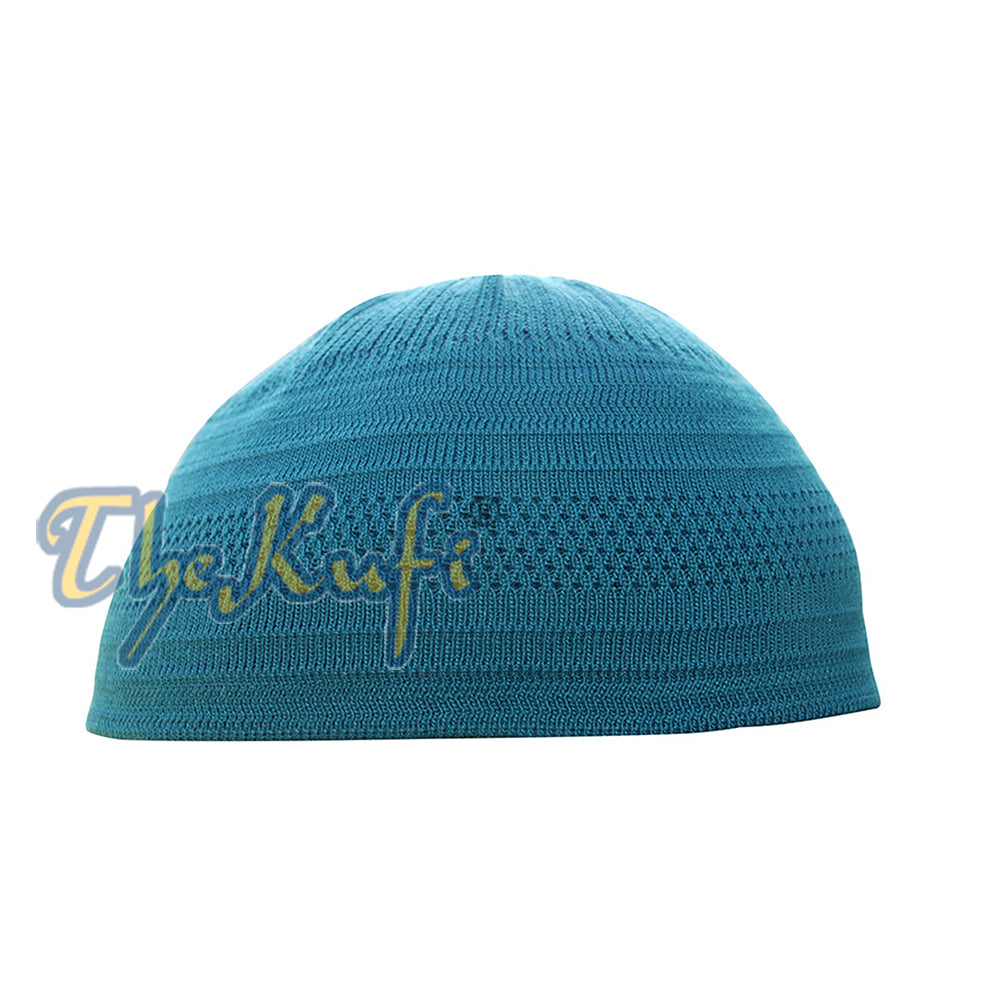 Topi Tengkorak Topi Kufi Berkait Regangan Kapas Biru Teal Tua