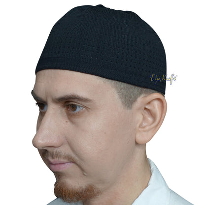 Topi Muslim Kufi Rajutan Katun Hitam Grafit