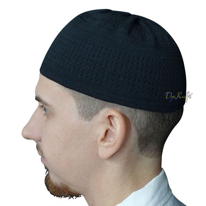 Graphite Black Cotton Stretch-Knit Kufi Muslim Skull Cap