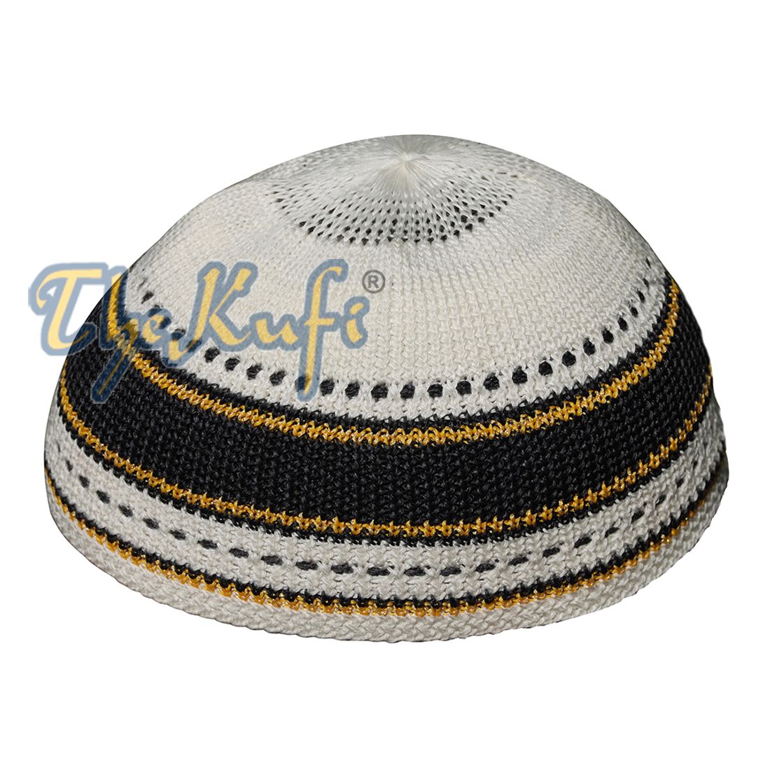 Faded Black Gold and Cream Cotton Stretch Kufi Cap