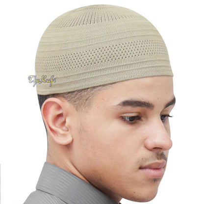 Khaki Cotton Stretch-Knit Style Kufi Hat Beanie Skull Cap