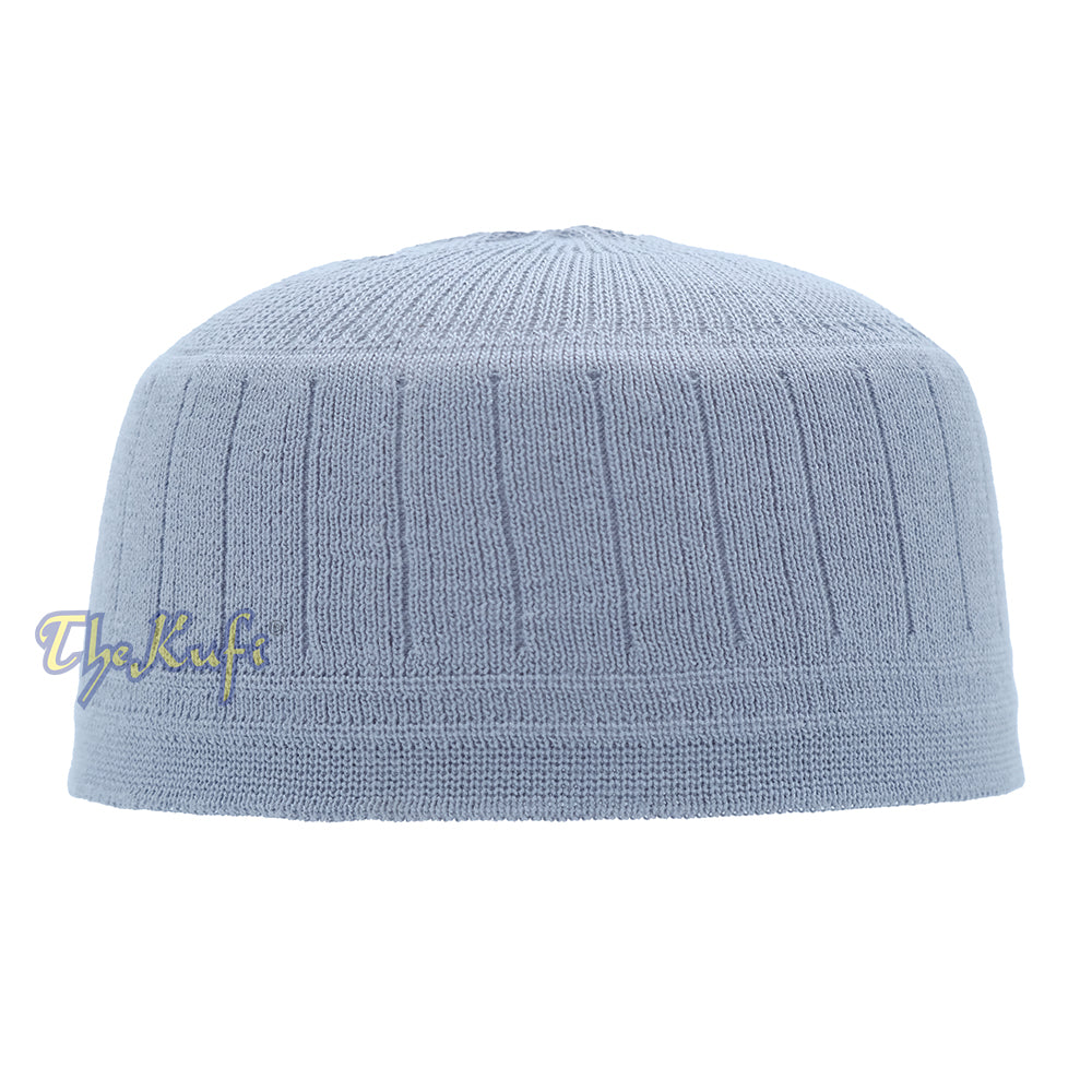 Gray Vertical Lined Cotton Stretch-Knit Kufi Hat Skull Cap