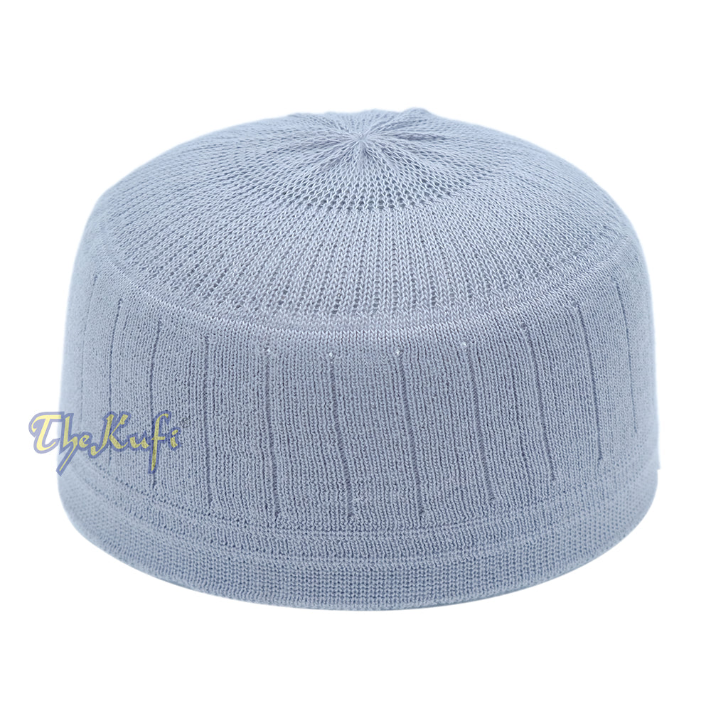 Gray Vertical Lined Cotton Stretch-Knit Kufi Hat Skull Cap