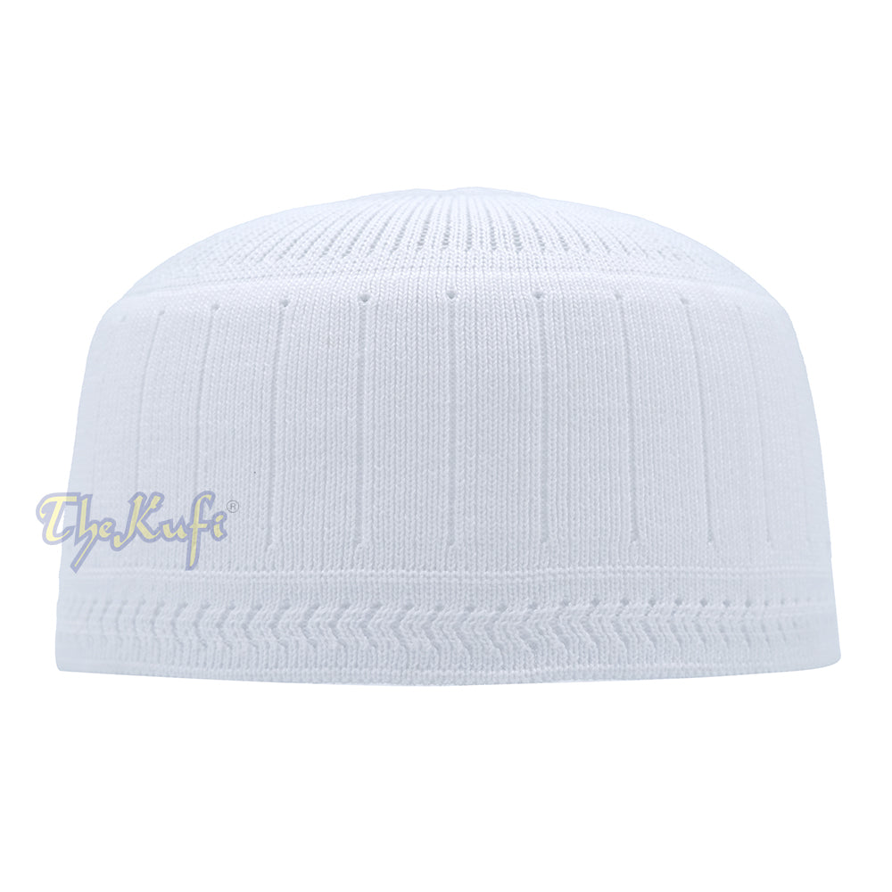 White Vertical Lined Cotton Stretch-Knit Kufi Hat Skull Cap