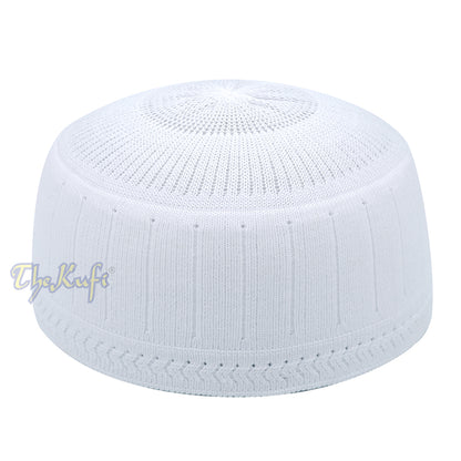 White Vertical Lined Cotton Stretch-Knit Kufi Hat Skull Cap