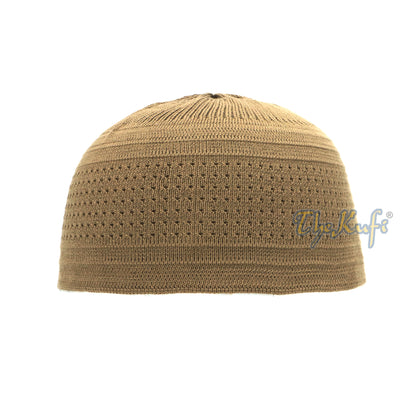 Light Brown Cotton Stretch-Knit Kufi Double Layer Woven Design Hat