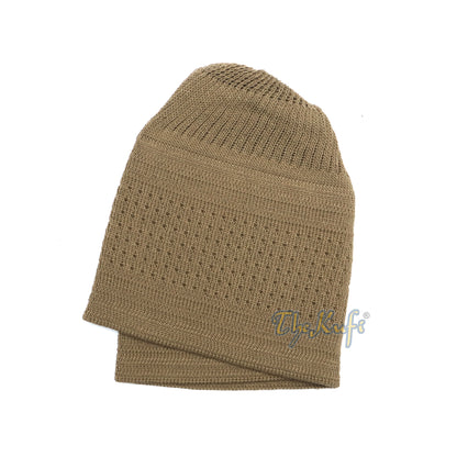 Light Brown Cotton Stretch-Knit Kufi Double Layer Woven Design Hat