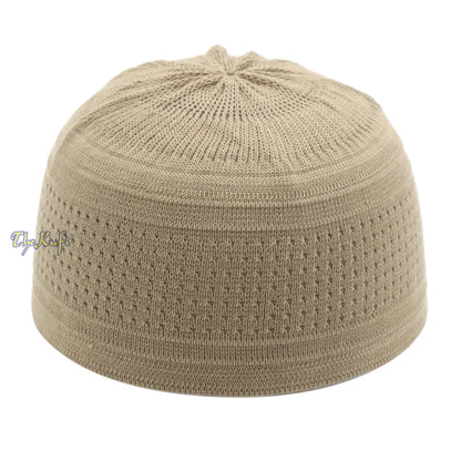 Light Olive Green Cotton Stretch-Knit Kufi Hat Prayer Skull Cap Taqiyah Takke