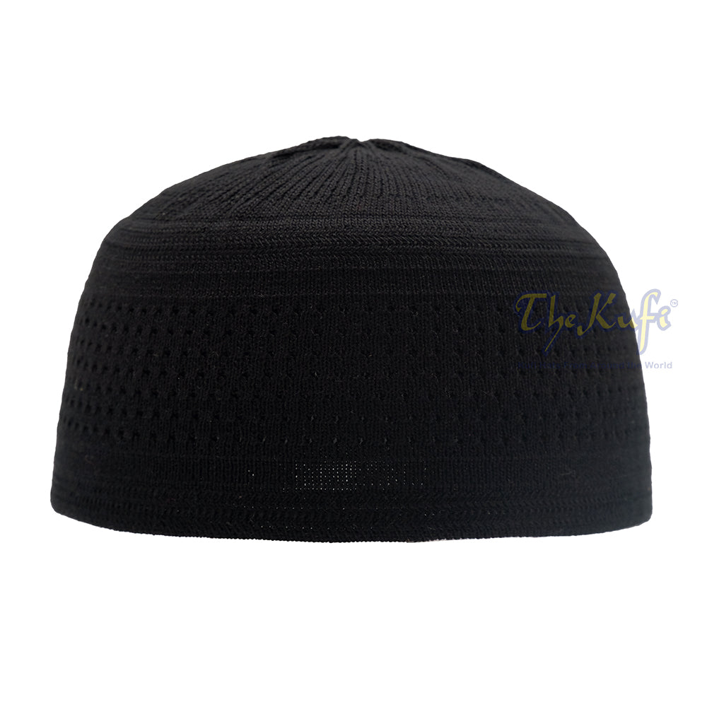 Black Kufi Hat For Prayer - Cotton-Mix Soft Stretch-Knit Islamic Namaz Salah Cap