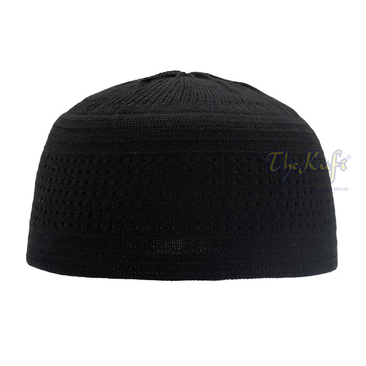 Black Kufi Hat For Prayer - Cotton-Mix Soft Stretch-Knit Islamic Namaz Salah Cap