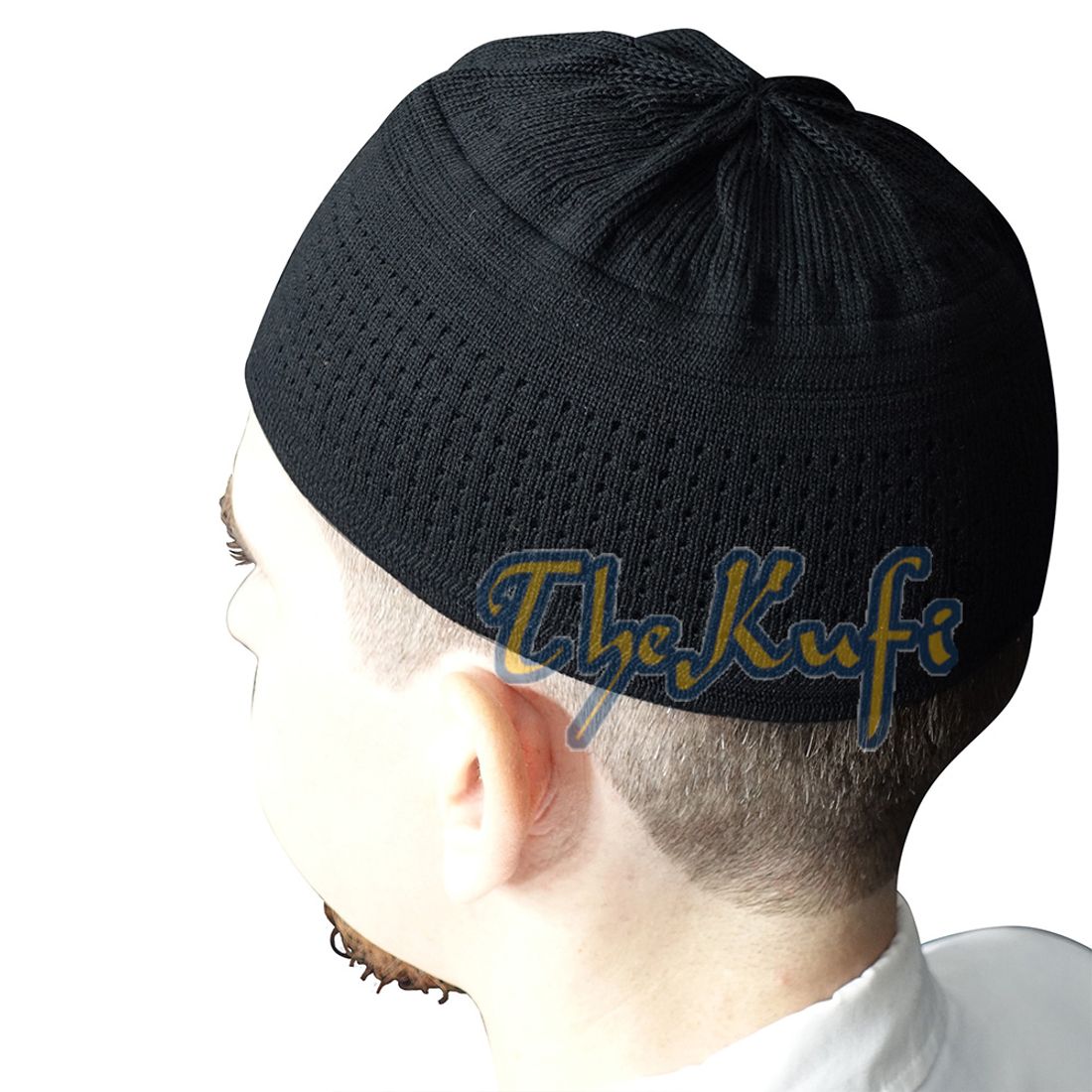 Topi Kufi Hitam untuk Solat – Cotton-mix Soft stretch-knit Islamic Namaz Salah Cap