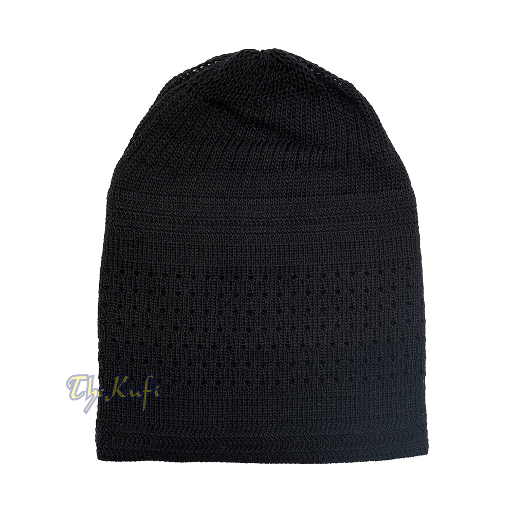 Black Kufi Hat For Prayer - Cotton-Mix Soft Stretch-Knit Islamic Namaz Salah Cap