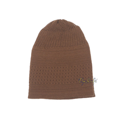 Brown Cotton Stretch-Knit Kufi Prayer Cap Double Layer Woven Design Hat